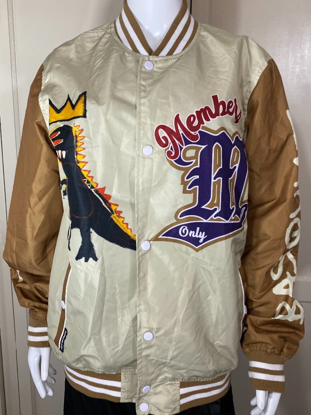 MEMBERS ONLY x JEAN-MICHEL BASQUIAT Mona Lisa Art Coach Bomber Baseball Jacket M
